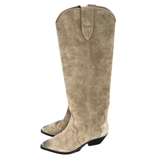 Isabel Marant Denvee Suede Knee High Boots Western Burnished Toe Taupe EU 38 - Picture 4 of 16
